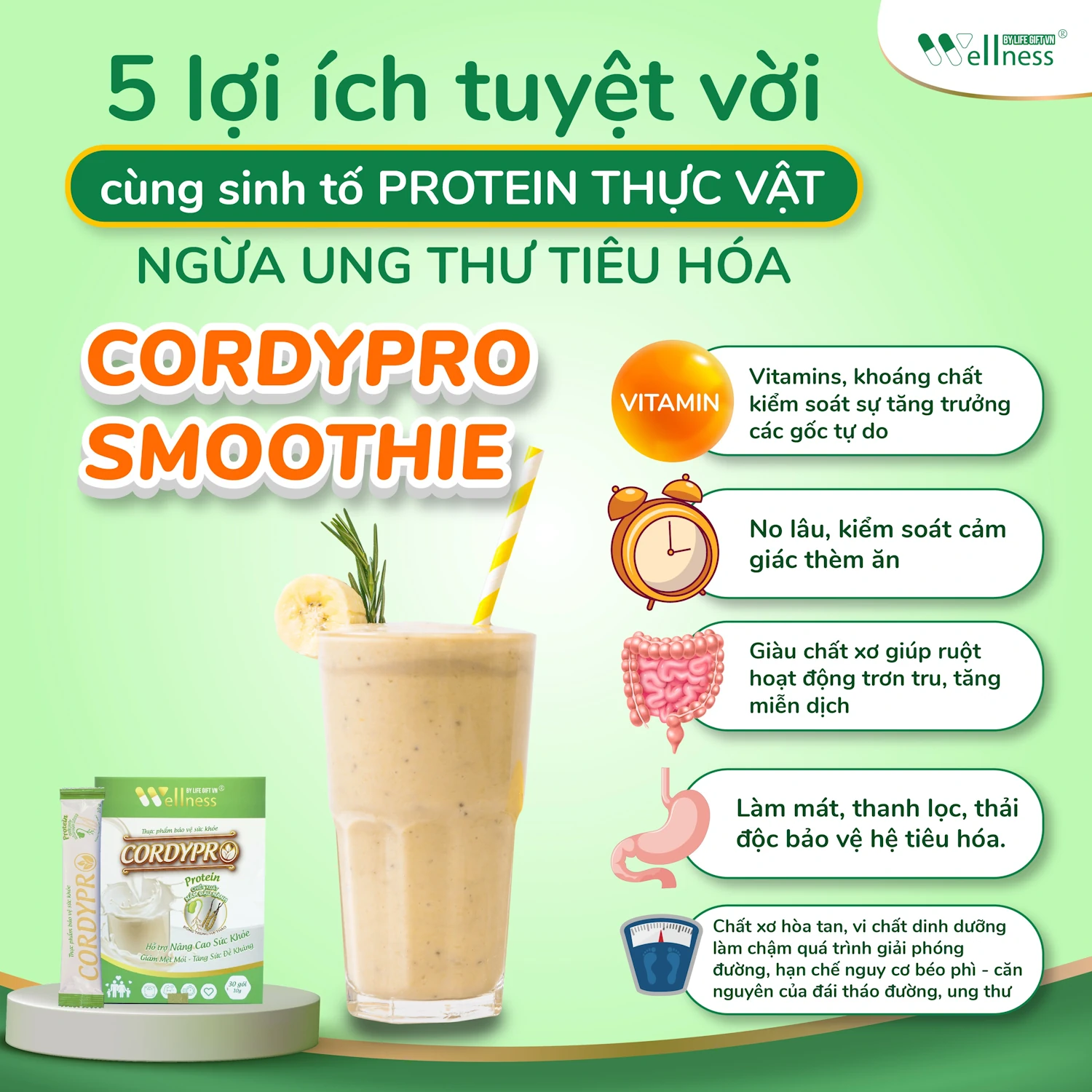 5 Lợi ích Của Sinh Tố đạm Thực Vật Cordypro Ngừa Ung Thư Tiêu Hóa