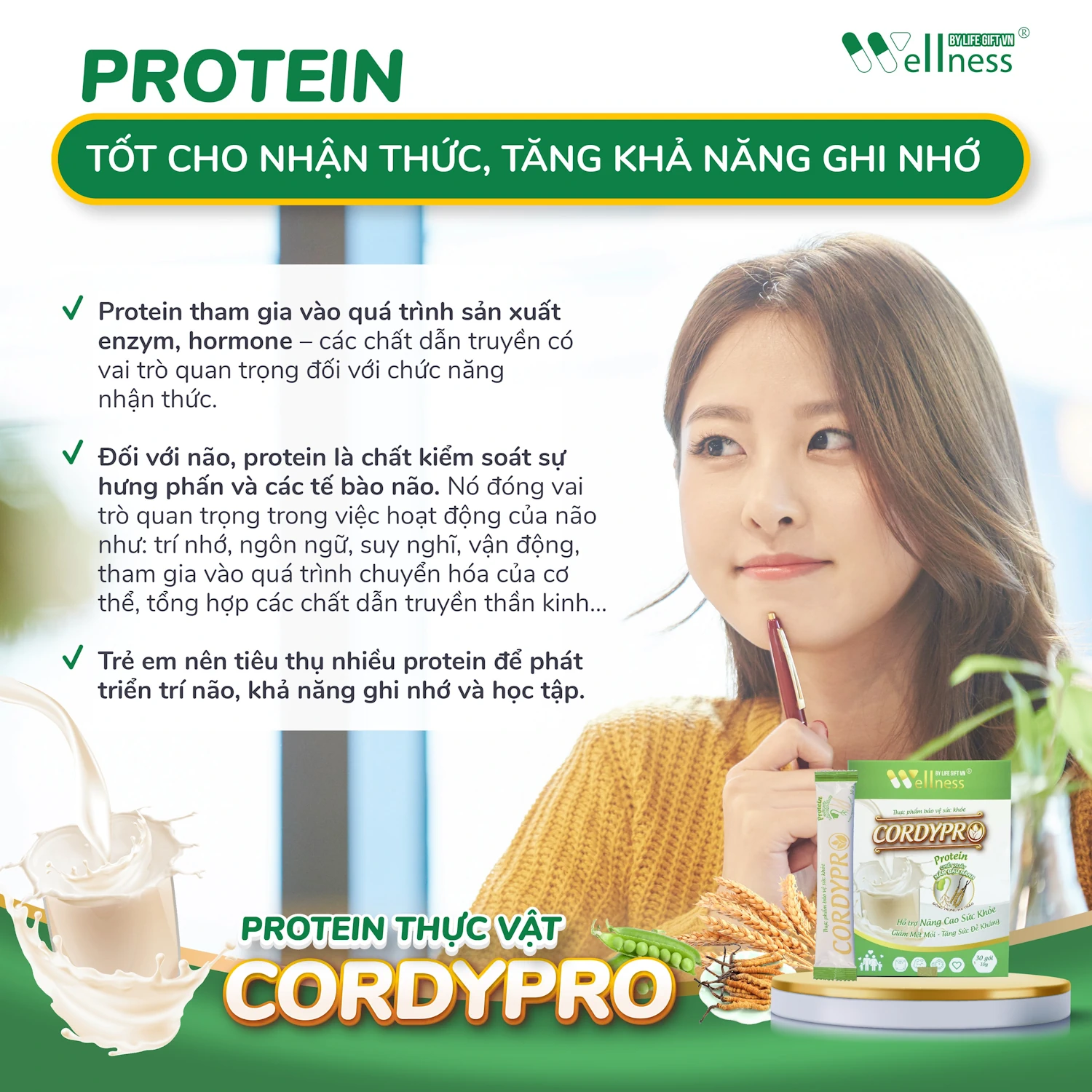 Protein Tốt Cho Nhận Thức, Tăng Trí Nhớ - Đạm Thực Vật Cordypro