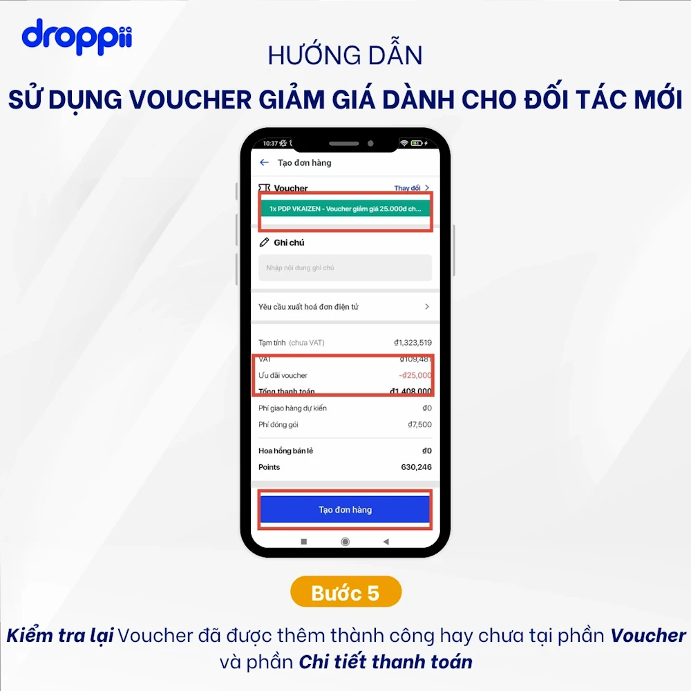 Hướng Dẫn Sử Dụng Voucher Giảm Giá đơn Hàng Trên App Droppii - Chỉ Dành Cho Ctv Hoặc đại Lý Droppii - Bước 5