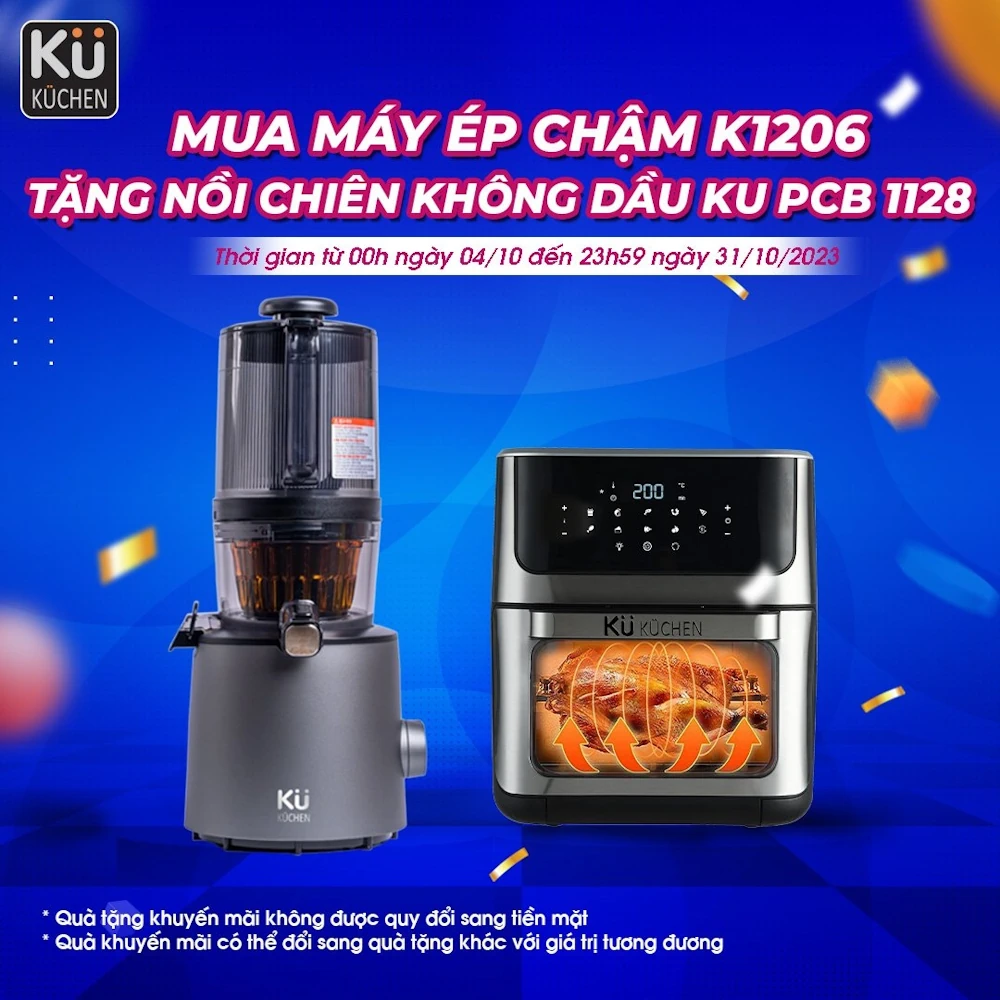 Khuyến Mãi Máy ép Chậm Kuchen K1206 Tặng Nồi Chiên Không Dầu Ku Pcb 1128