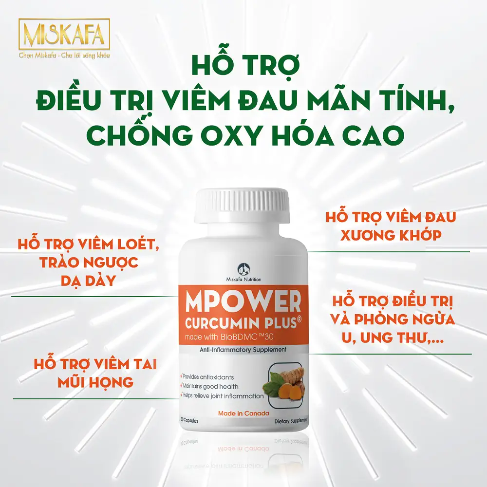 Mpower Curcumin Plus - Hỗ trợ Chống oxy hóa, kháng viêm đau toàn thân hiệu quả