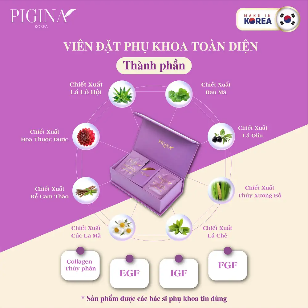 Thành phần Viên đặt phụ khoa Pigina (Set tối ưu 18 viên) chính hãng giá tốt - Droppii Mall