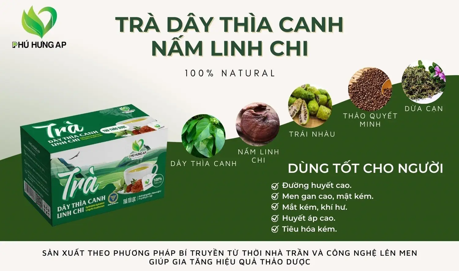 Thành phần và công dụng Trà Dây Thìa Canh Linh Chi AP Phú Hưng chính hãng giá tốt - Droppii Mall