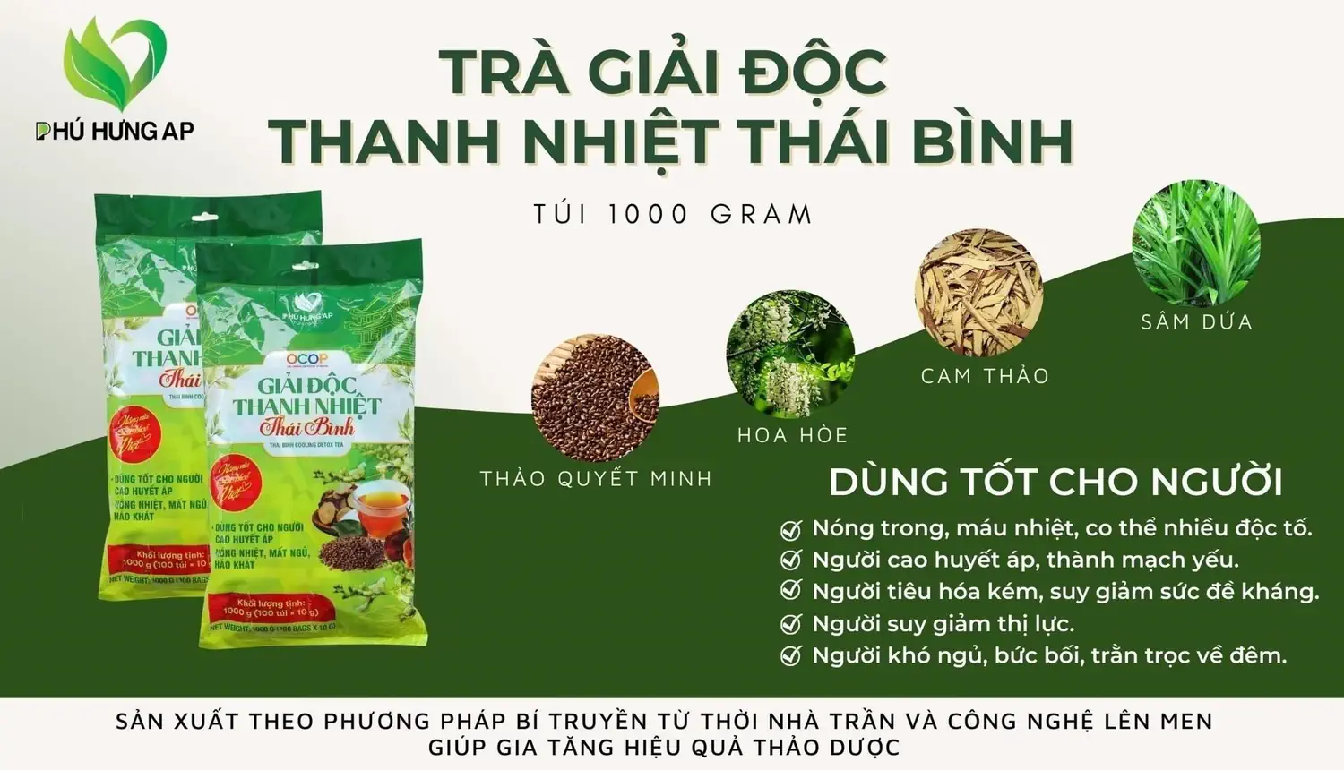 Thành phần và công dụng Trà Giải Độc Thanh Nhiệt Thái Bình 1Kg Phú Hưng AP chính hãng giá tốt - Droppii Mall