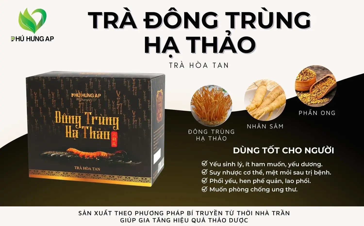 Thành phần và công dụng Trà hòa tan Đông Trùng Hạ Thảo chính hãng giá tốt (Phú Hưng AP) - Droppii Mall