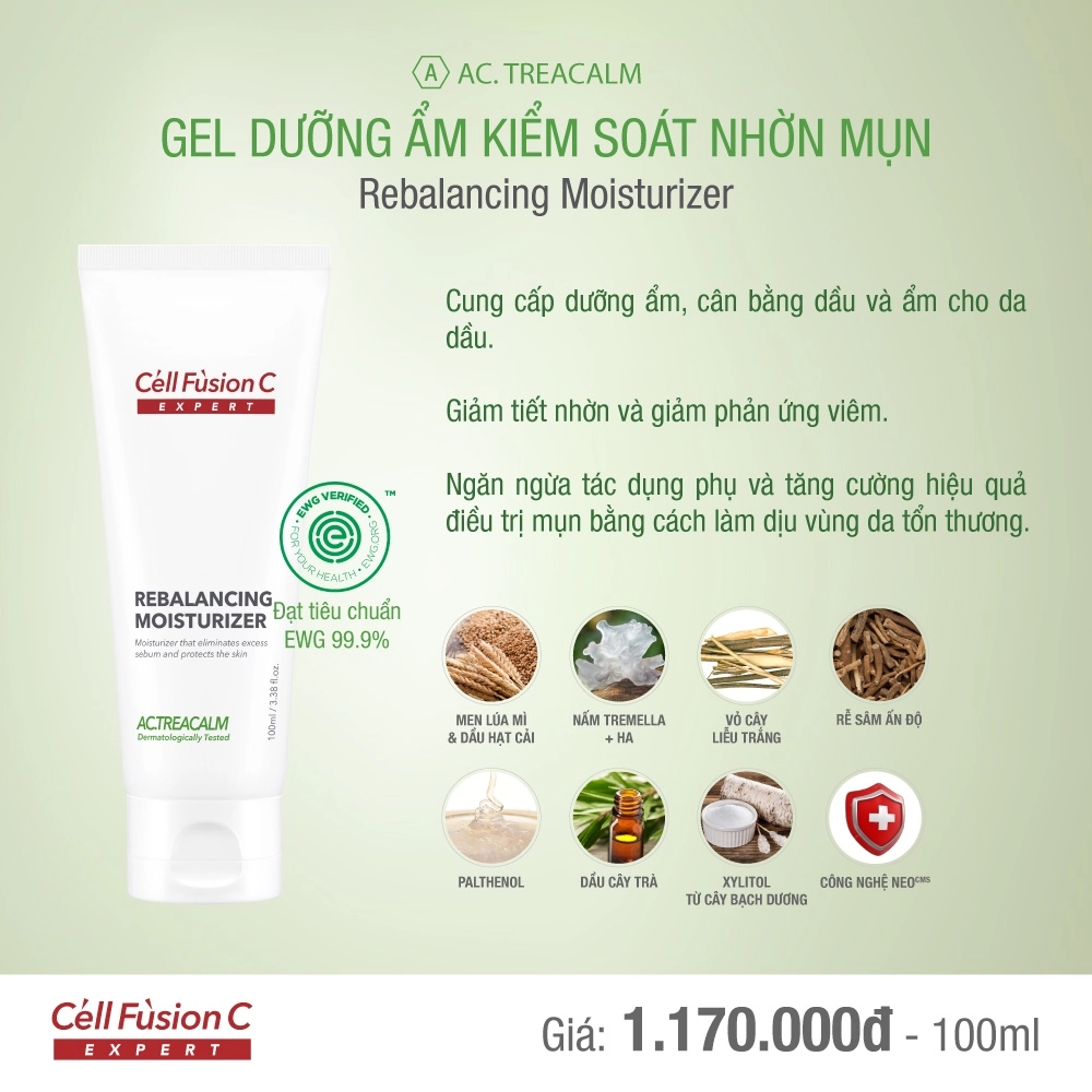 Cell Fusion C Expert – Gel dưỡng ẩm kiểm soát nhờn mụn AC.Treacalm Rebalancing Moisturizer - Đạt tiêu chuẩn EWG 99.9%