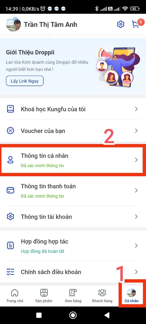 Vào danh mục Cá nhân, chọn mục Thông tin cá nhân rồi nhập thông tin để xác minh danh tính