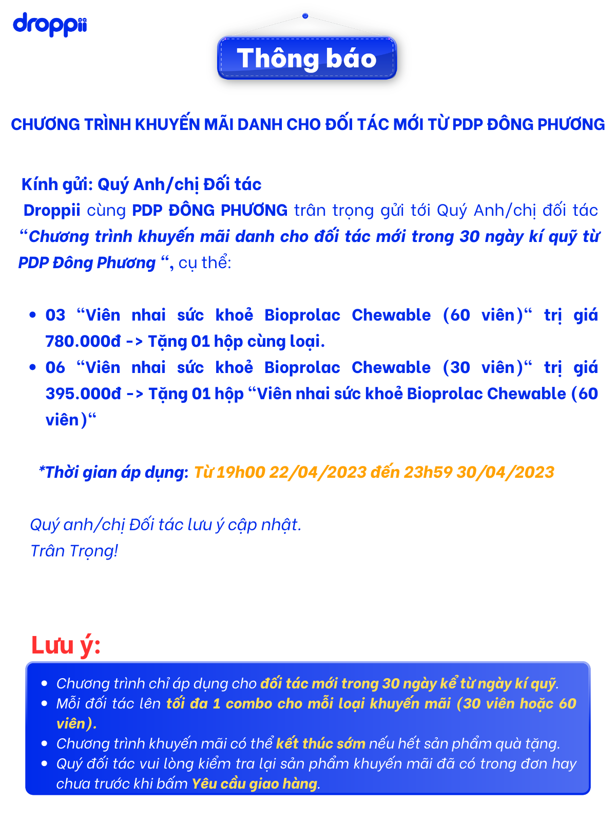 Chương trình khuyến mãi dành cho đối tác mới từ PDP Đông Phương