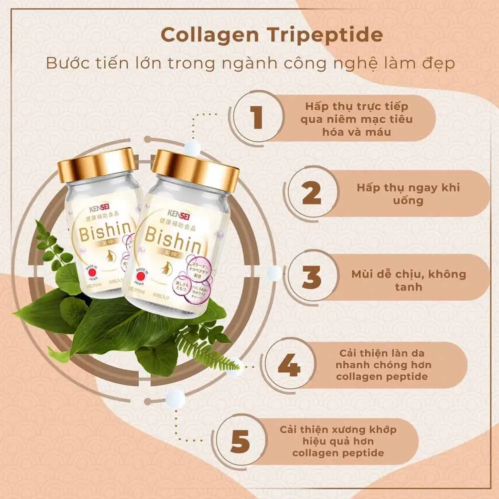 Điểm nổi bật của viên uống dưỡng da Bishin Tripeptide Collagen chính hãng giá rẻ - Kensei Nhật Bản - Droppii Mall