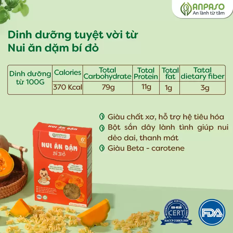 Nui Bí đỏ ăn Dặm Anpaso - Nui Rau Củ ăn Dặm Anpaso