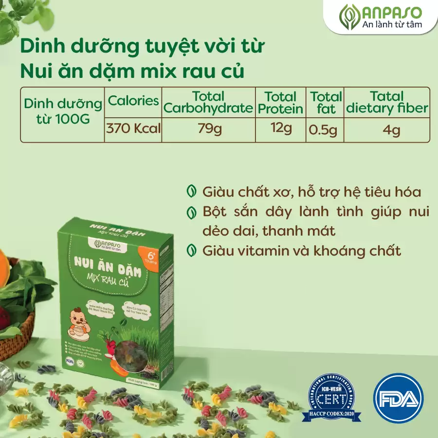 Nui Rau Củ ăn Dặm Mix Nhiều Vị Anpaso