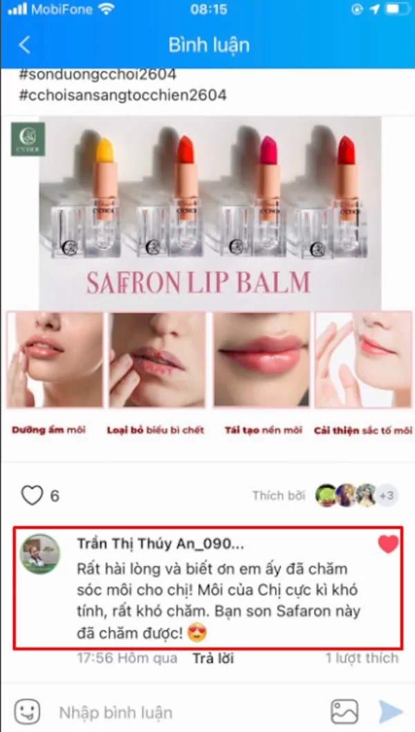 Review Son Dưỡng Môi Trị Thâm Saffron C'choi - Hình 8