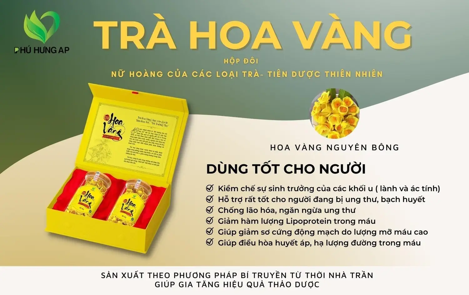 Thành phần và công dụng trà hoa vàng Phú Hưng AP - Droppii Mall