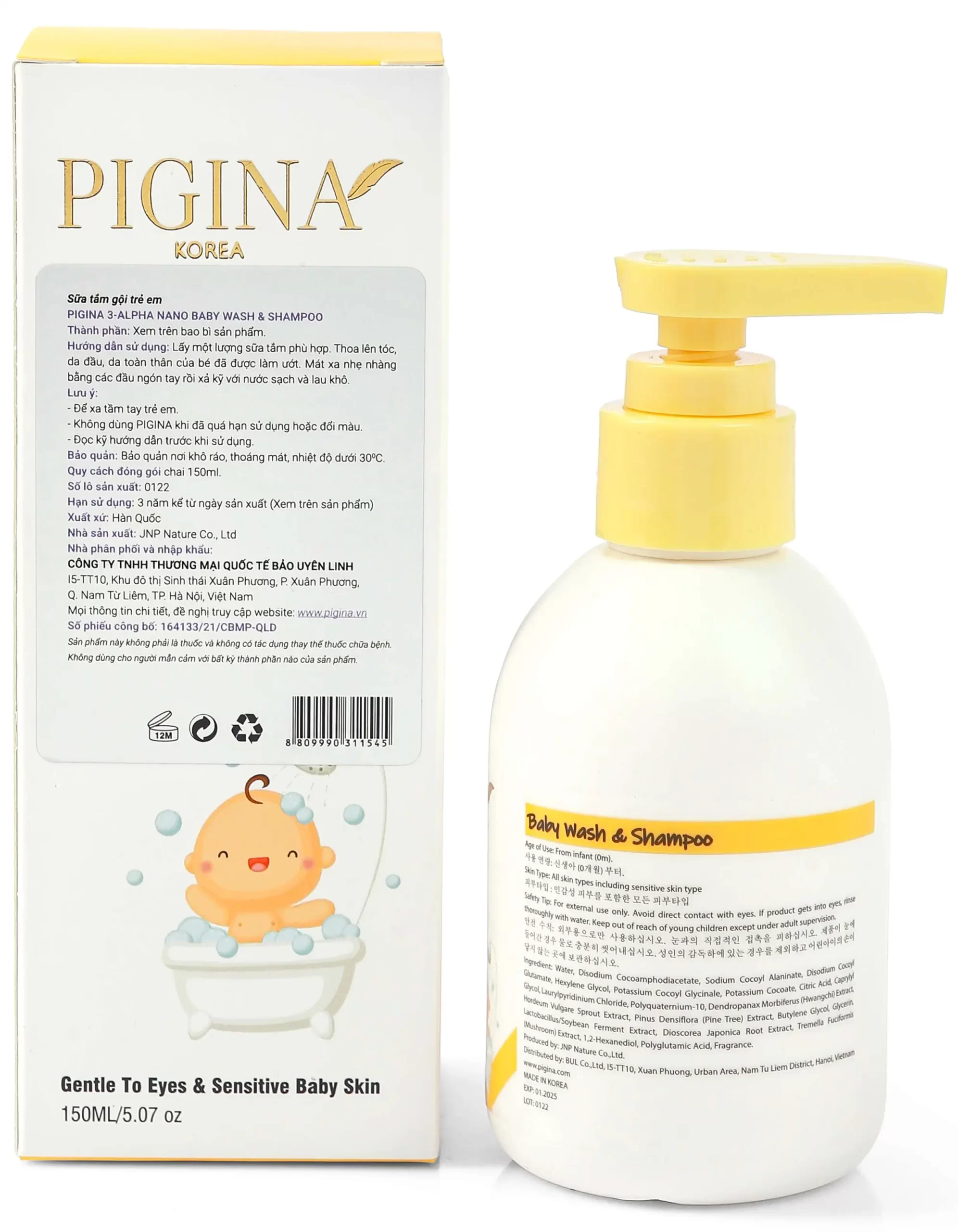 Thông tin hộp Sữa tắm gội toàn thân cho bé Pigina Baby Wash & Shampoo chính hãng giá tốt - Droppii Mall