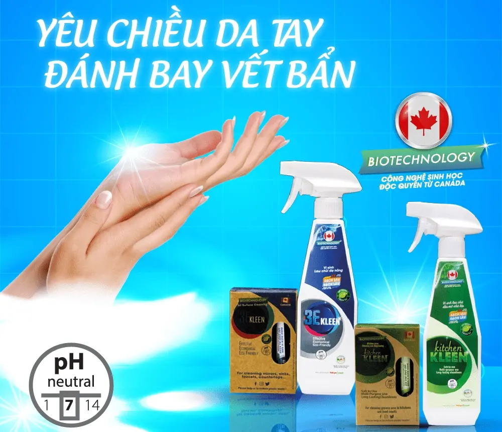 Thương hiệu Kleen - Công nghệ sinh học độc quyền từ Canada - công thức vi sinh, thành phần thiên nhiên, an toàn lành tính cho da, thân thiện với môi trường - Droppii Mall