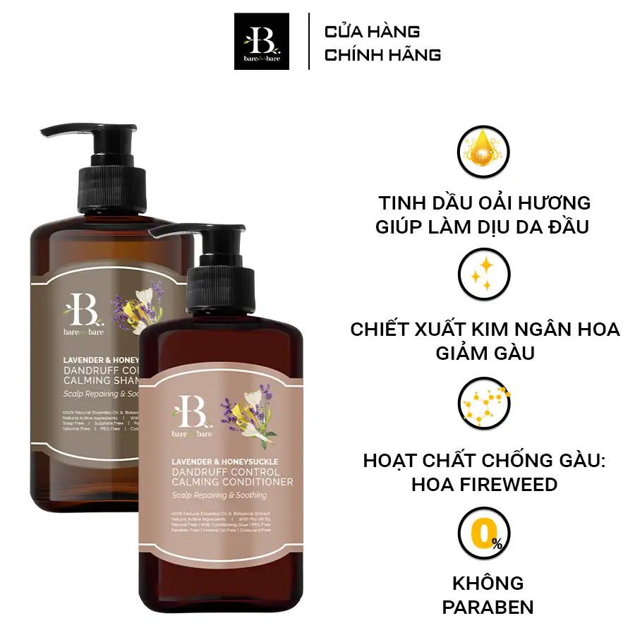 Công dụng Bộ chăm sóc tóc Bare For Bare Sạch gàu - Lavender & Honeysuckle (Làm dịu và kiểm soát gàu) - Droppii Mall