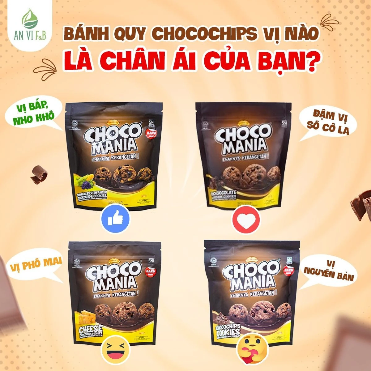 Bánh Quy Chocochips đậm Choco Mania - 4 Vị Hấp Dẫn Phù Hợp Mọi đối Tượng - Droppii Mall