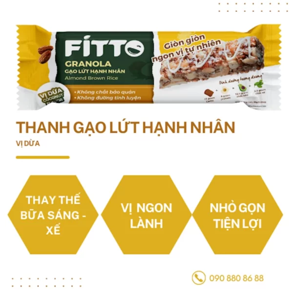 Thanh Gạo Lứt Hạt Fitto Vị Dừa - Fitto Granola Almond Brown Rice Coconut Flavor