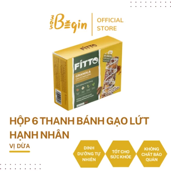 Thanh Hạt Gạo Lứt Hạnh Nhân Fitto Vị Dừa - Fitto Granola Almond Brown Rice Coconut Flavor