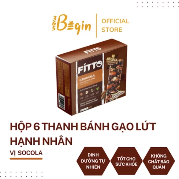 Thanh Hạt Gạo Lứt Hạnh Nhân Fitto Vị Socola - Fitto Granola Almond Brown Rice Chocolate Flavor