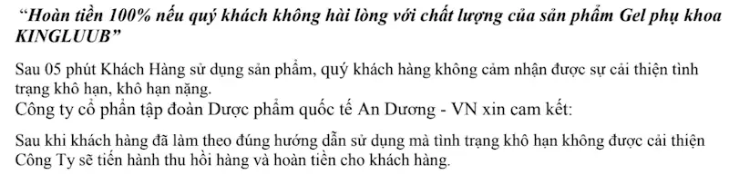 Cam Kết Hoàn Tiền Gel Phụ Khoa Kingluub - Droppii Mall