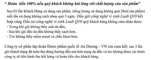 Cam Kết Hoàn Tiền Dầu Gội Luub Q10 Nếu Khách Hàng Không Hài Lòng Về Sản Phẩm - Droppii Mall