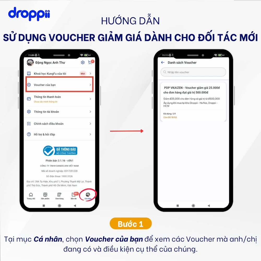 Hướng Dẫn Sử Dụng Voucher Giảm Giá đơn Hàng Trên App Droppii - Chỉ Dành Cho Ctv Hoặc đại Lý Droppii - Bước 1