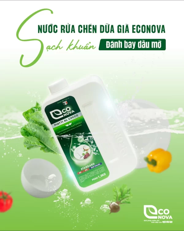 Nước Rửa Chén Thảo Mộc Dừa Già Econova Piatti Al Cocco Sạch Khuẩn đánh Bay Dầu Mỡ - Phú Thái - Droppii Mall