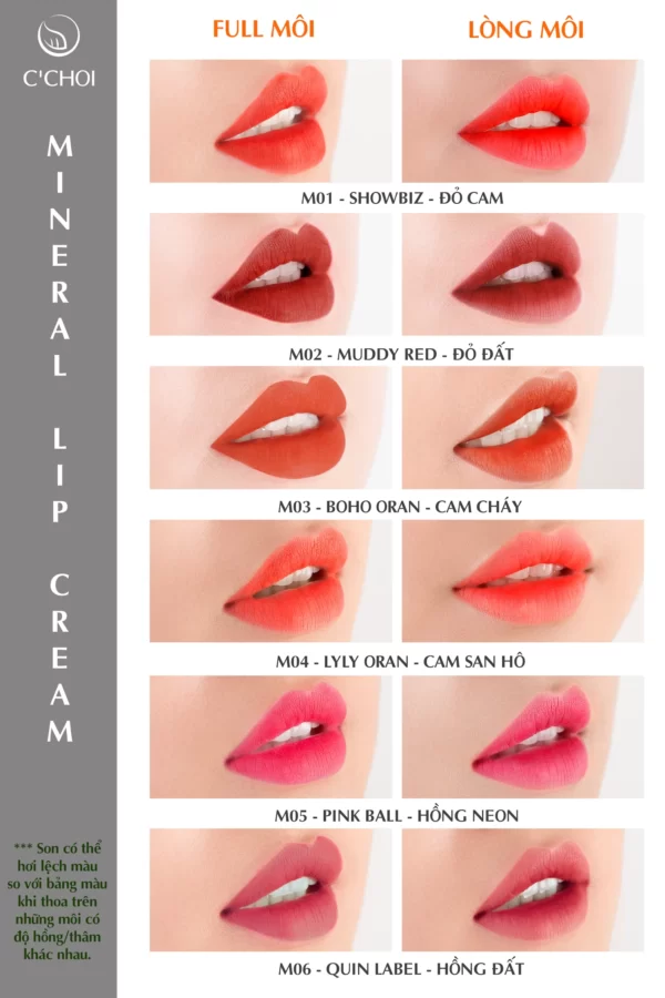 Bảng Màu Son Kem Khoáng C’choi - Mineral Lip Cream - Punar - Droppii Mall