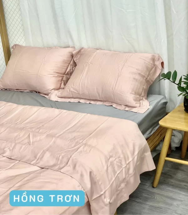 Combo Vỏ Mền Và Vỏ Gối Tencel 60s Mẫu Hồng Trơn - Tân Phát - Droppii Mall