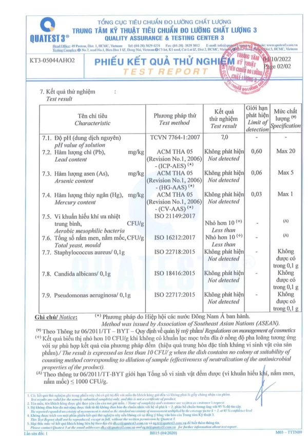Phiếu Kết Quả Thử Nghiệm Tinh Chất Dưỡng Mắt 3 Tác động C’choi - Triple Effect Eye Serum - Hình 2