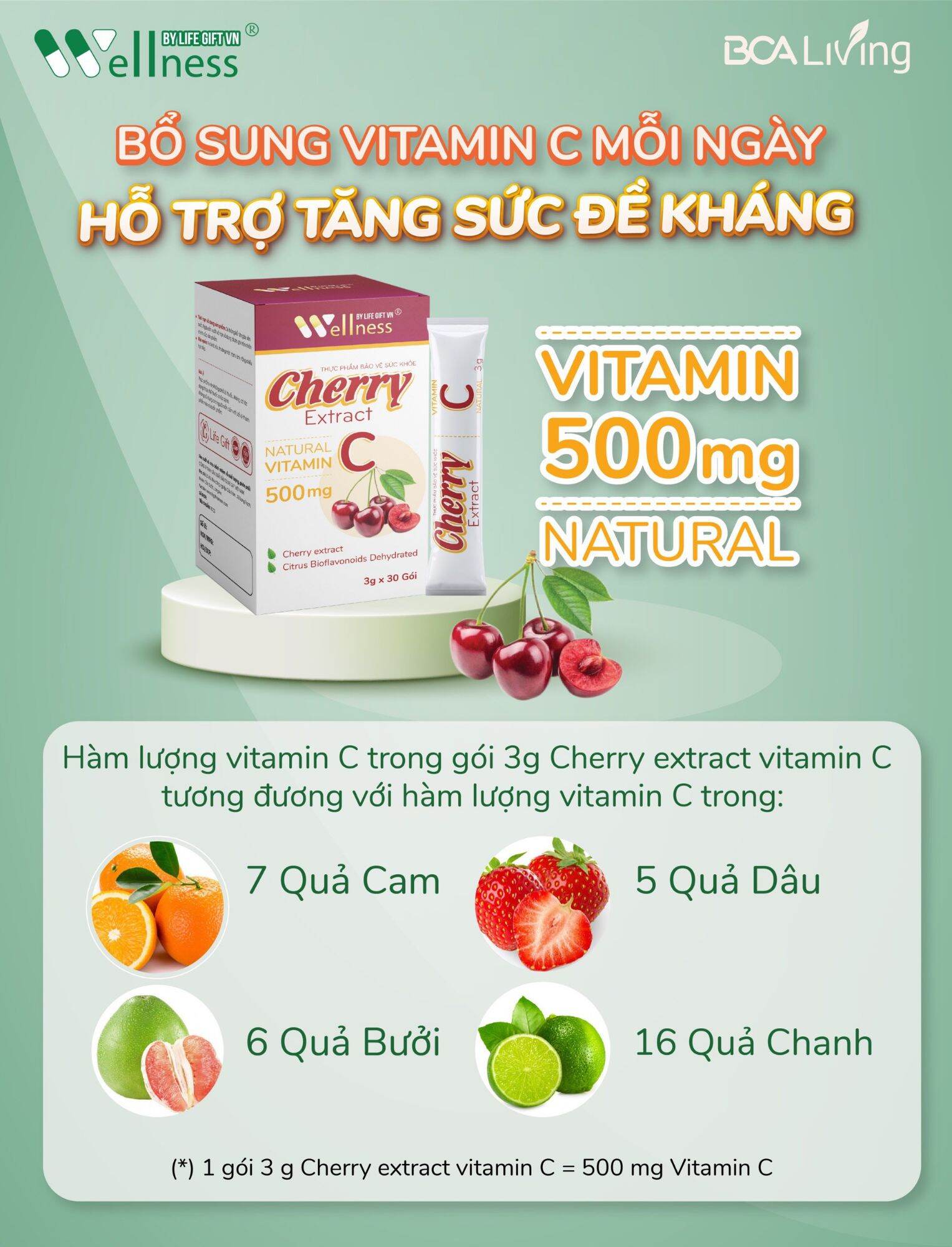 Thực phẩm bảo vệ sức khỏe Cherry Extract VitaminC cung cấp hàm lượng vitamin C cao, giúp tăng sức đề kháng - Droppii Mall